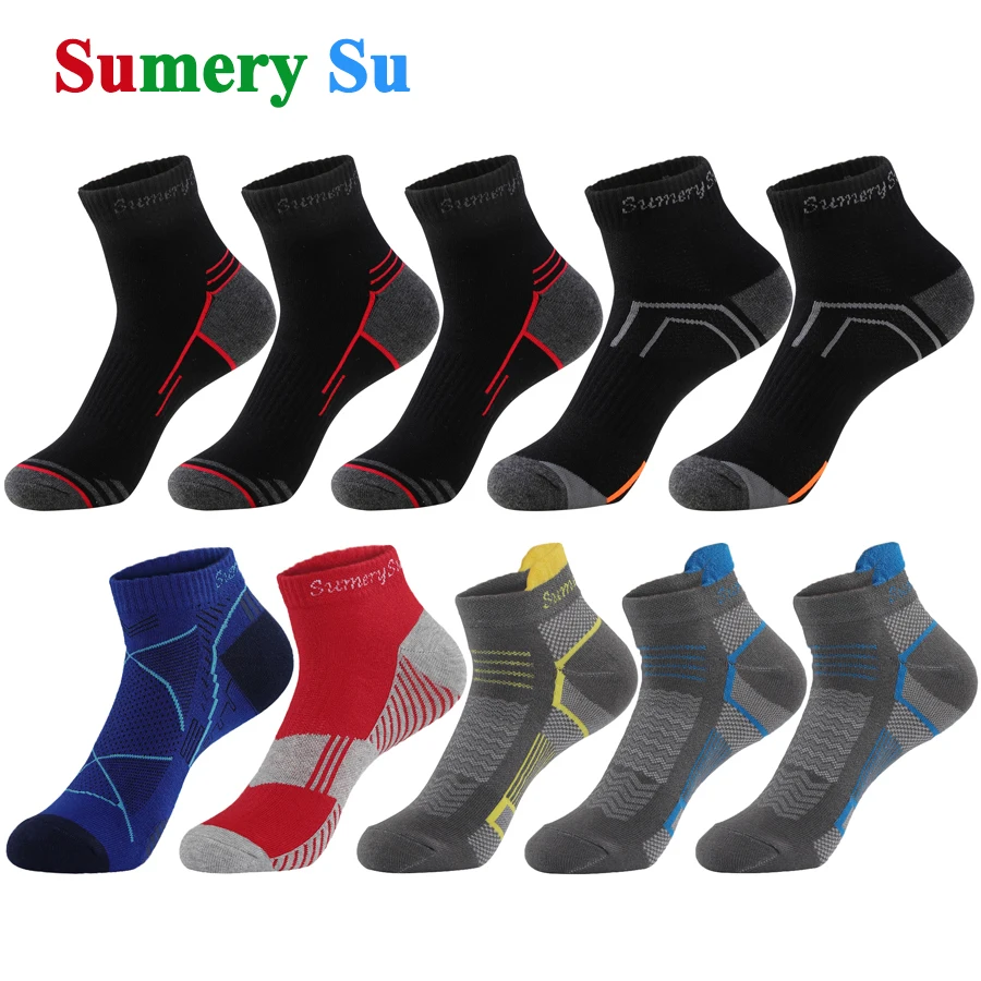 5 Pairs/Lot Mens Running Socks Casual Outdoor Sports Cotton Orange Red Stripes Compression Black 15 Styles Travel Hot Sale 2024