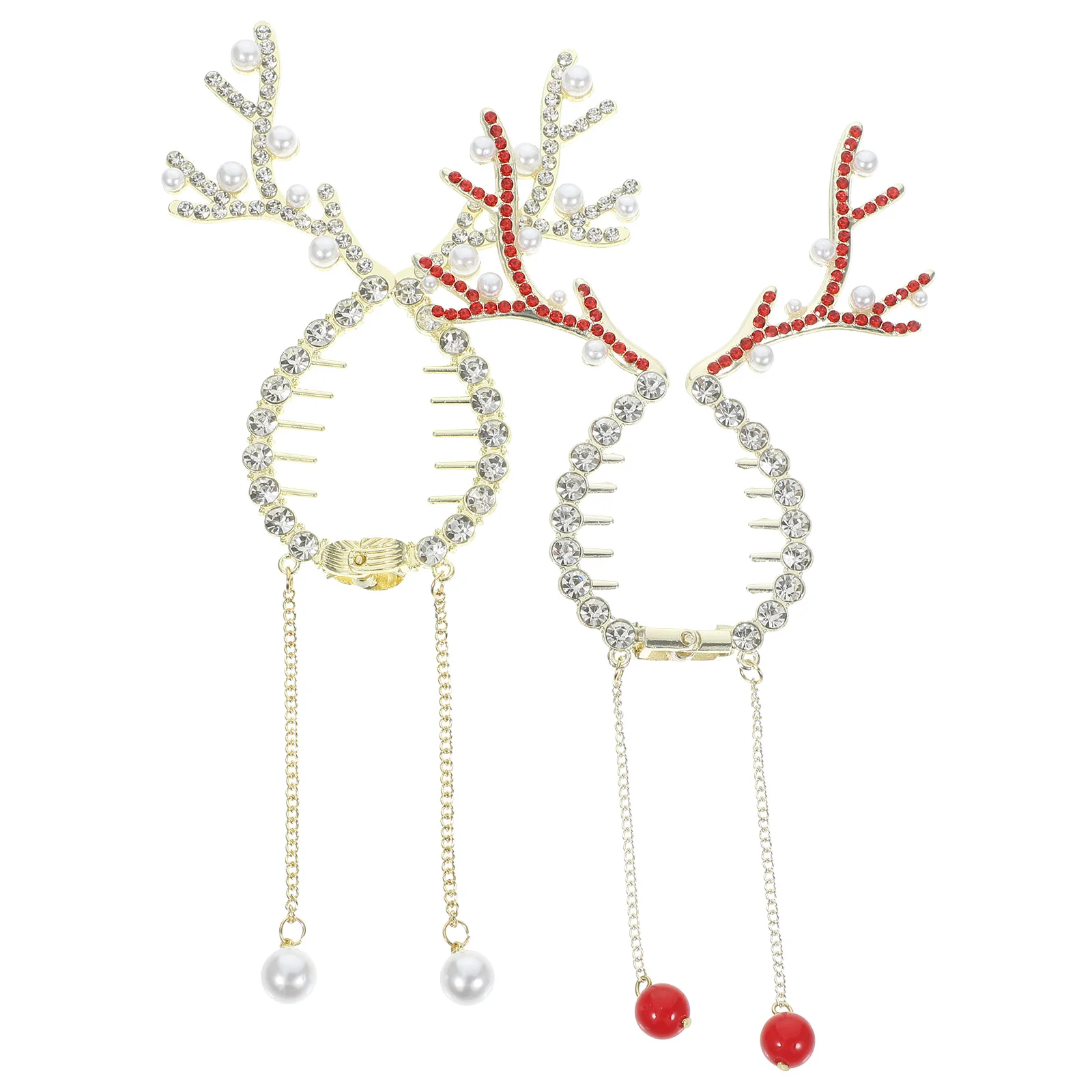 

2 Pcs Banana Clip Christmas Antler Women's Hair Pins Xmas Hairpin Alloy Claw Clips for Thin