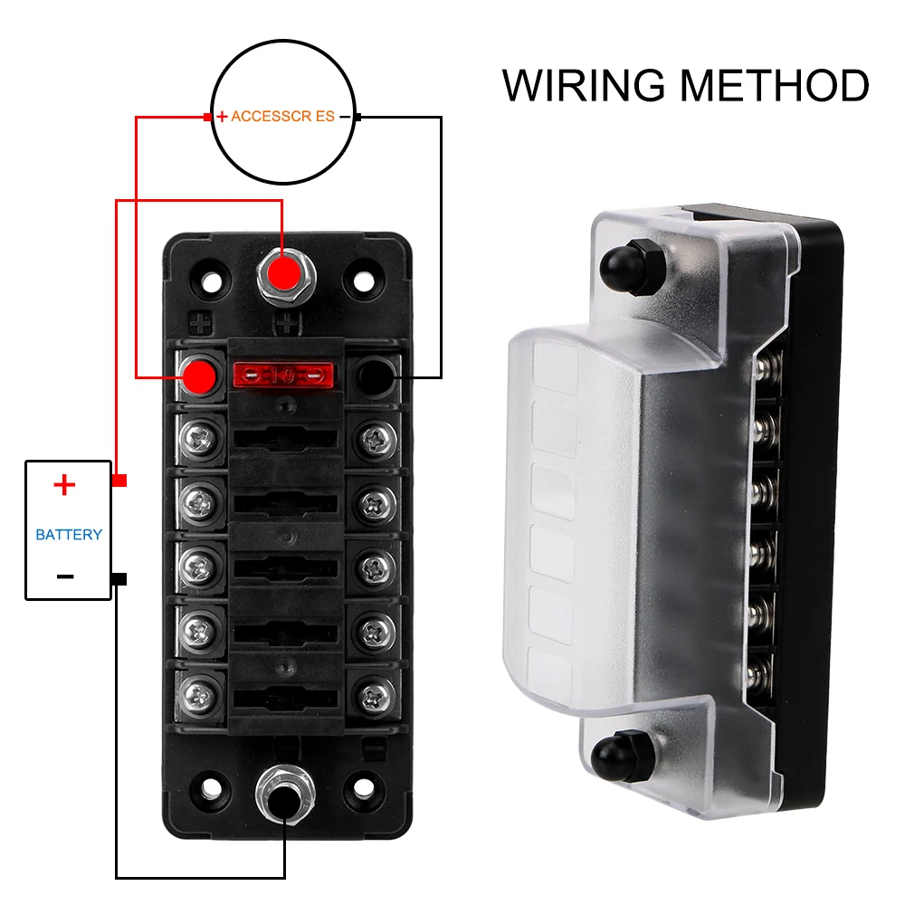 6 Ways 12 Ways Blade Fuse Block With Double Fuses Fuse Box Holder For Auto Car Marine Trike Flame Retardant 32V 75A