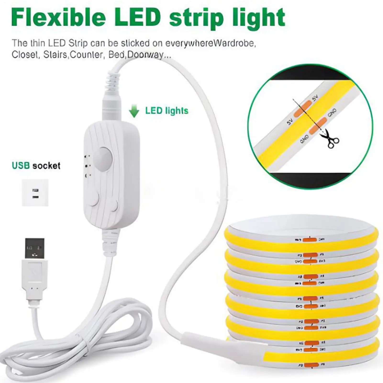 Motion Sensor LED Light Strip 3FT 5V Auto Sensing Lamp Motion Activated LED Closet Strip Light for Staircase Closet Cabinet