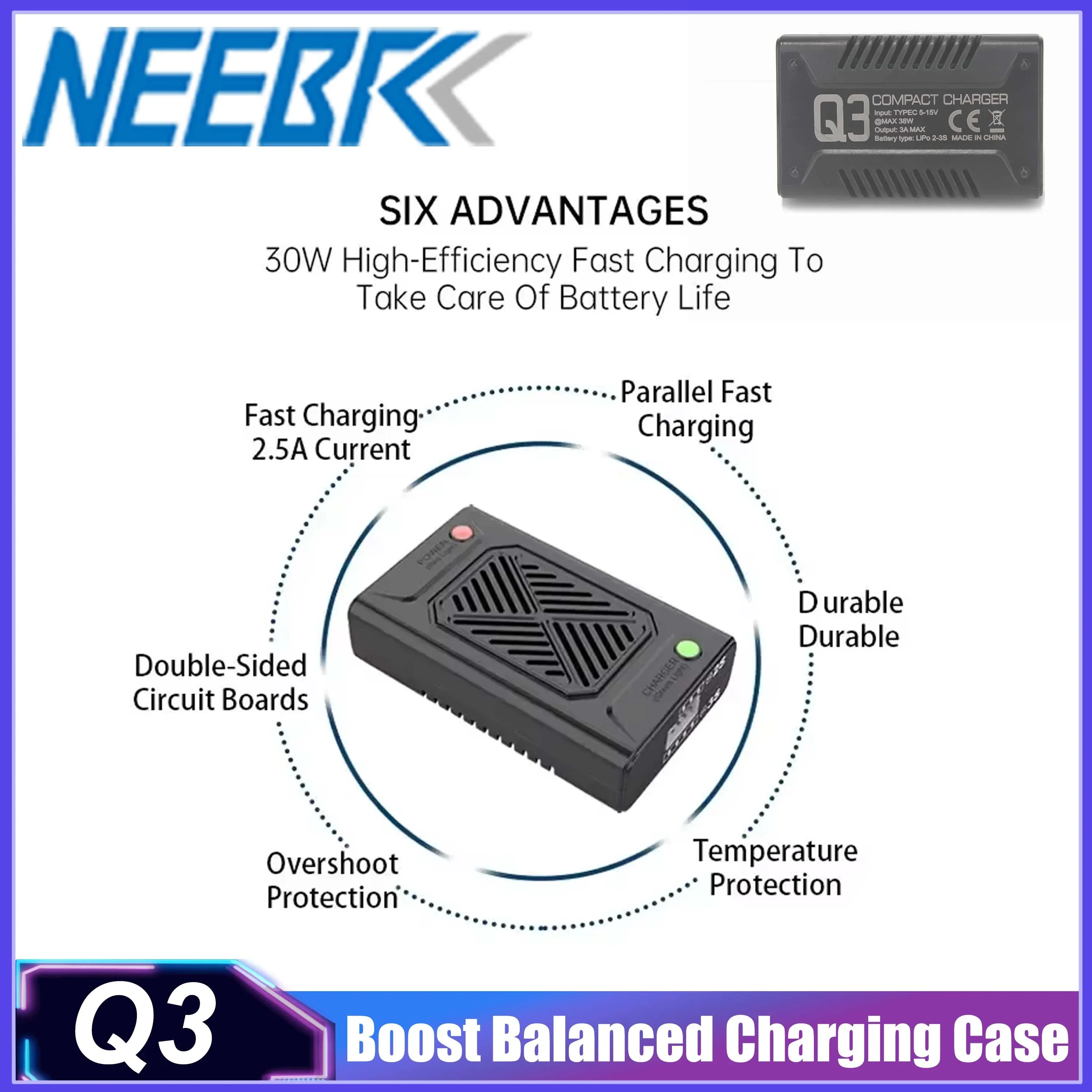 

Сбалансированный зарядный чехол Q3 Boost, 2,5 А, сильноточная быстрая флэш-зарядка с защитой от температуры для литиевой батареи 2S и 3S
