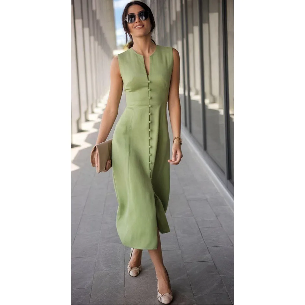 

Pretty Green Men Suits O Neck Sleeveless High Quality Formal Occasion Single Breasted Special Customize Female Gowns Elegant