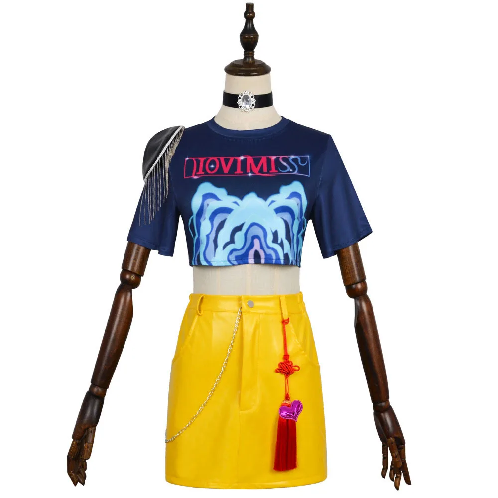 

Adult Rumi Demons Hunter Cosplay Yellow Fancy Costume Rumi Zoey Mira Disguise Set Women Girls Kids Group Hoodies Halloween Suit