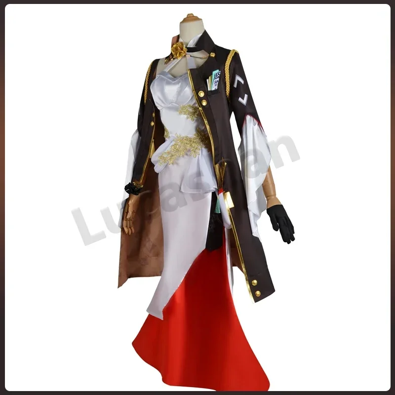 CosplayHonkai ستار السكك الحديدية Himeko تأثيري حلي شعر مستعار أحمر القرط قلادة فستان سهرة مثير للنساء مشبك فساتين لعبة أنيمي U