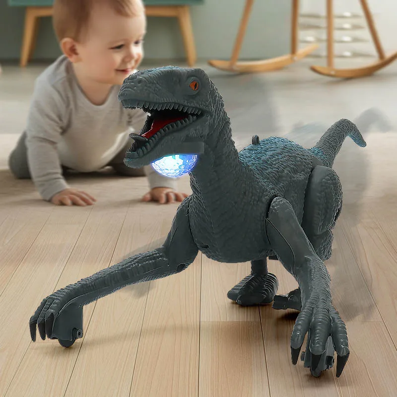 New Electric Simulation Dinosaur Toys Sound Effects Lights Walking Velociraptor Toys Boys Pull String Dinosaur Toys