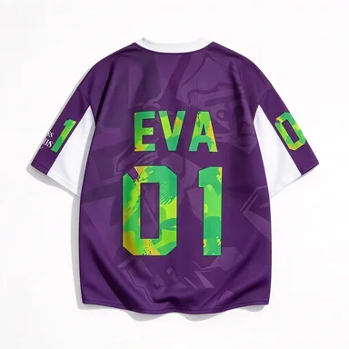 New Century Evangelion Initial Machine Mesh Jersey Silhouette Mech Print Dark Pattern Mech Contour Casual Loose T-shirt