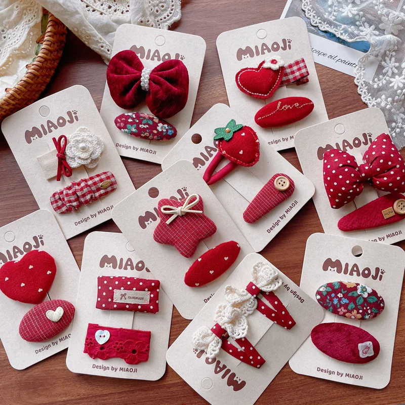 

Винтажные красно-синие заколки для волос в клетку с цветочным узором, милые заколки для челки, боковые заколки для девочек, повседневные аксессуары