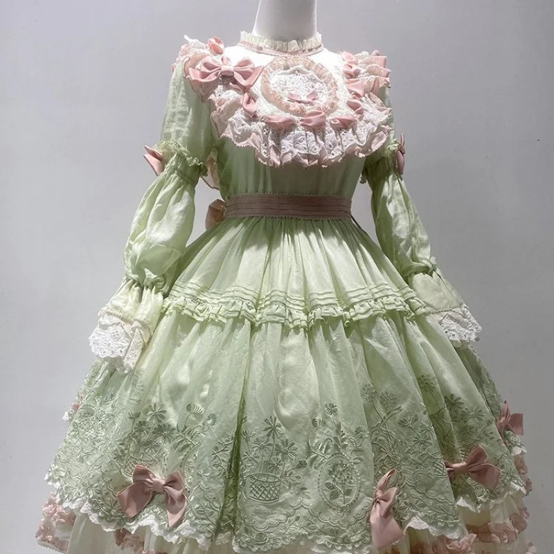 Japońska sukienka Cos Kawaii Lolita kobiety wiktoriański Vintage suknie ślubne księżniczka Party dziewczęca koronkowa kokarda elegancka odzież Lolita