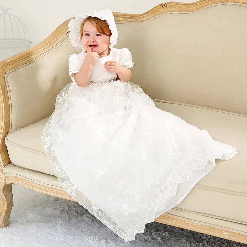 High-end Little Girl Dress Bow Extra Long Princess Baby Girl Brithday Formal Baptism Clohtes for 1 Year Old RBF184004