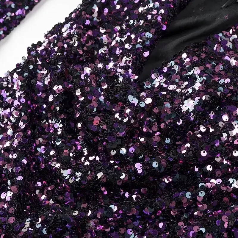 KASLEAD Neue Damen Faion Slim Fit ort Pailletten Dr Bright iny Polyesterfaser Langer Sve Ci Pendler Sle Fairy Rock