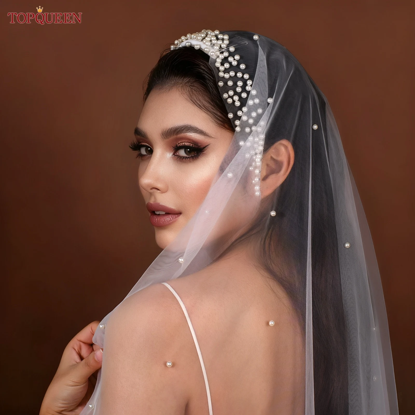 

TOPQUEEN V172 Свадебная фата с жемчугом, 1 слой, расшитая бисером, свадебные аксессуары, 3 м, соборная фата, свадебные аксессуары, настраиваемые