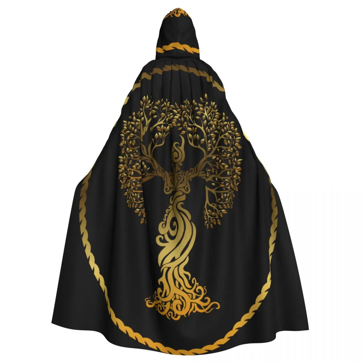 Adult Cloak Cape Hooded  Tree  Gold Yggdrasil Viking Tree Of Life Medieval Costume Witch Wicca Vampire Elf Purim Carnival Party