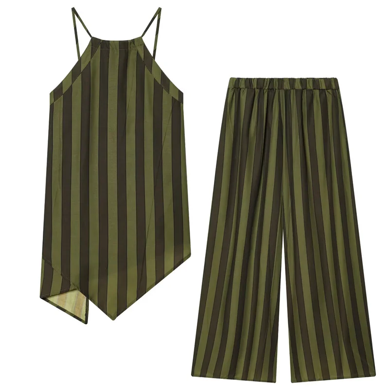 Conjunto nuevo de primavera y verano a rayas irregulares, casual y a la moda, con un toque elegante.