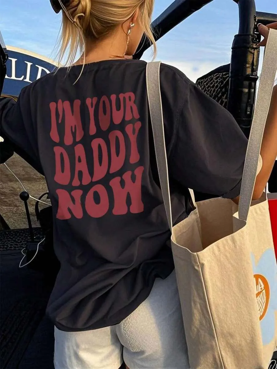 Plus - Size Funny “I'M YOUR DADDY NOW” Graphic Tee, Dark Gray Short - Sleeve