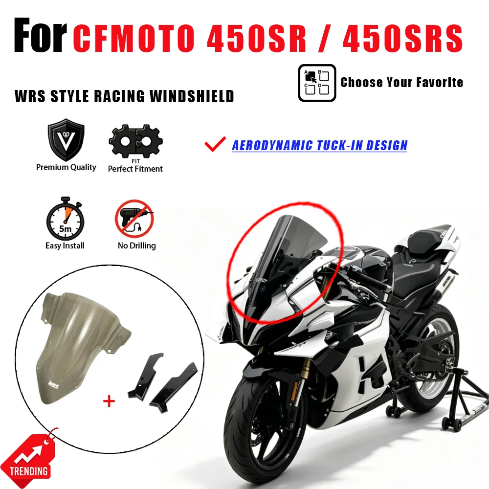 For CFMOTO 450SR 450SRS WRS Style Taller Racing Windshield Linghu Extended Parabrisas Parabrezza Moto Accesorios Parts