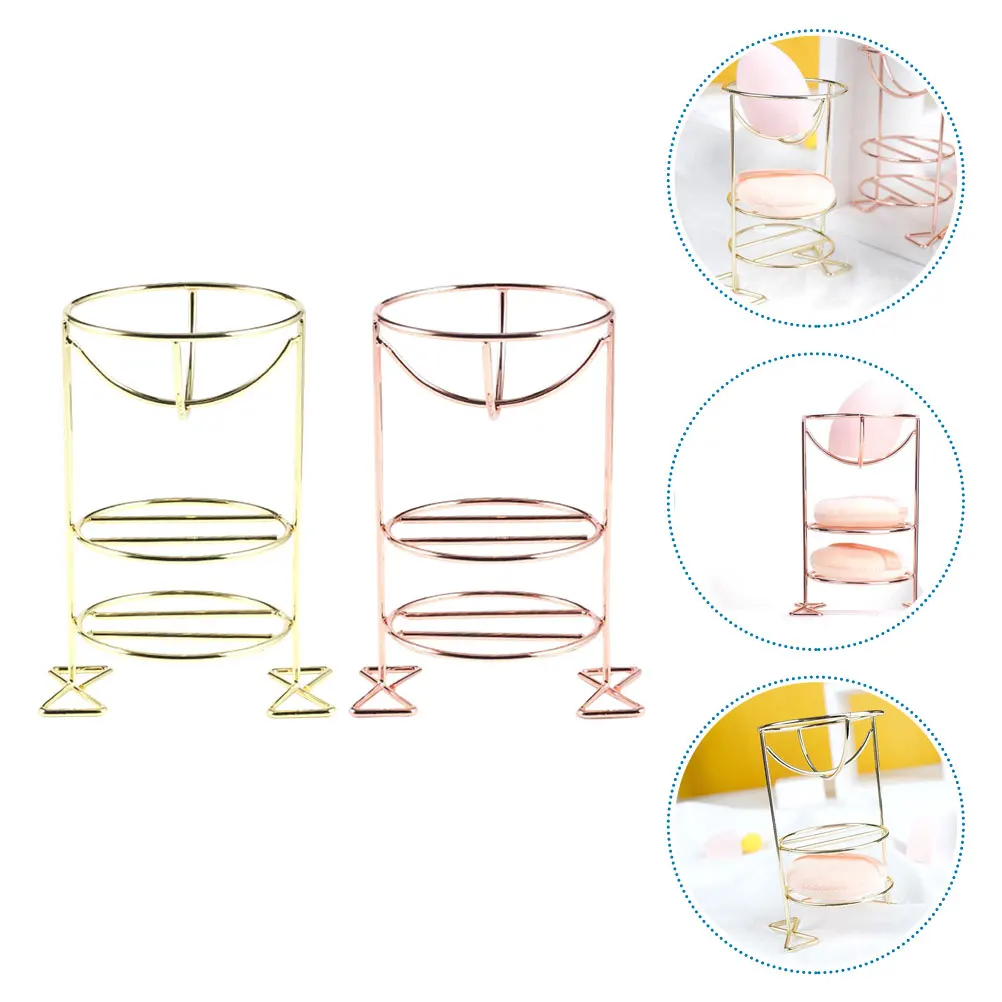 

2pcs Beauty Egg Holder Metal Makeup Sponge Drying Gold Powder Puff Rack Storage Display Portable Container