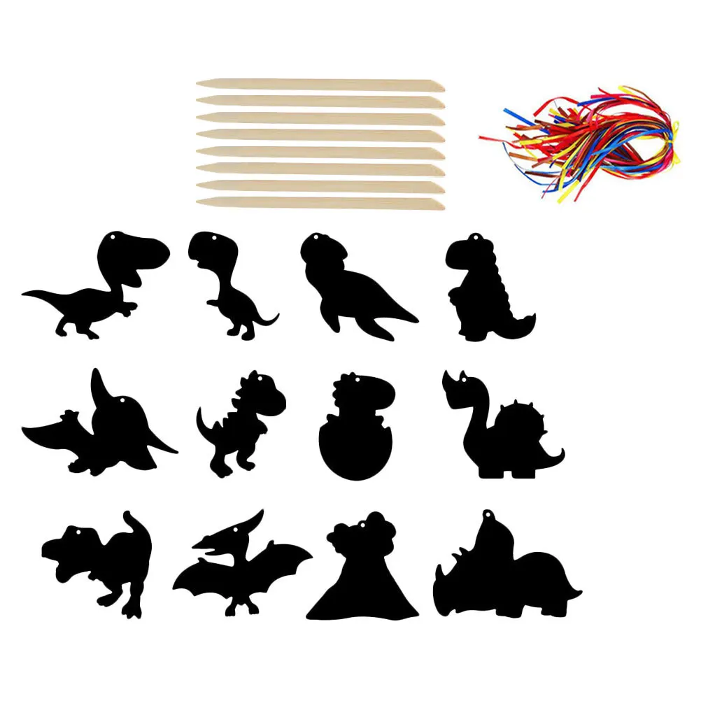 1Set Scratch Craft Art Paper Children Dinosaur Design DIY Project Kit for Holiday Party Kids Playtime Activity
