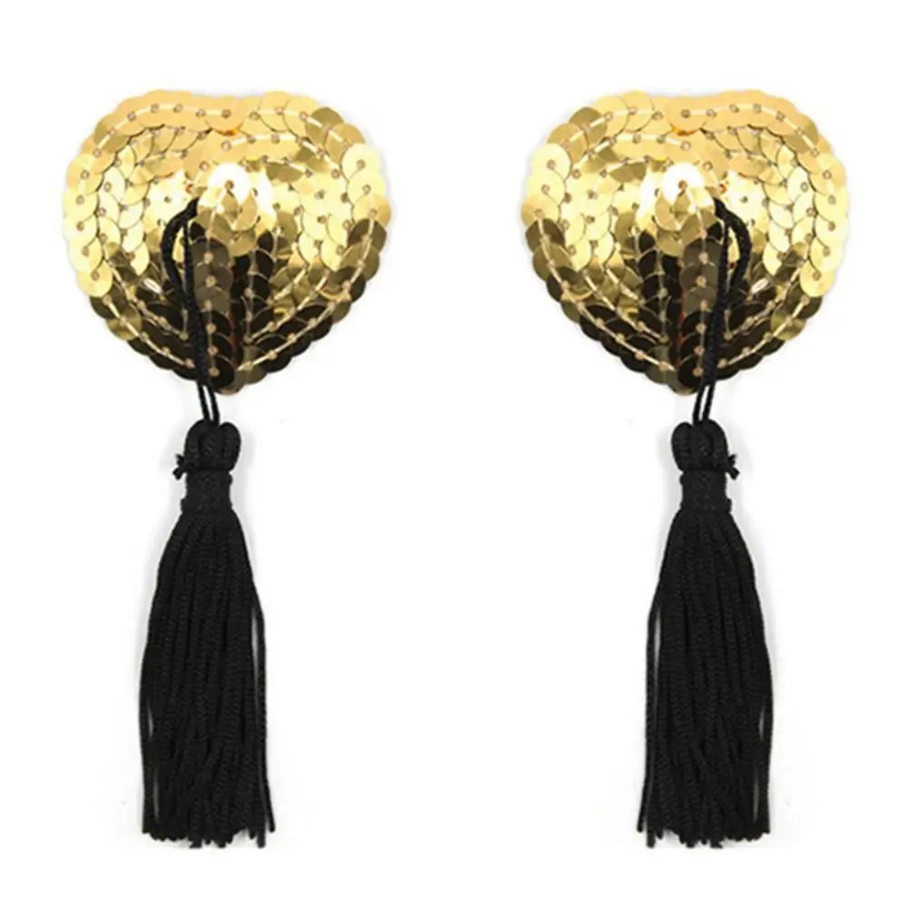 1 Pair Hot Sequin Heart Shape Bra Breast Bra Tassel Nipple Covers Self Adhesive Womens Silicone Pasties