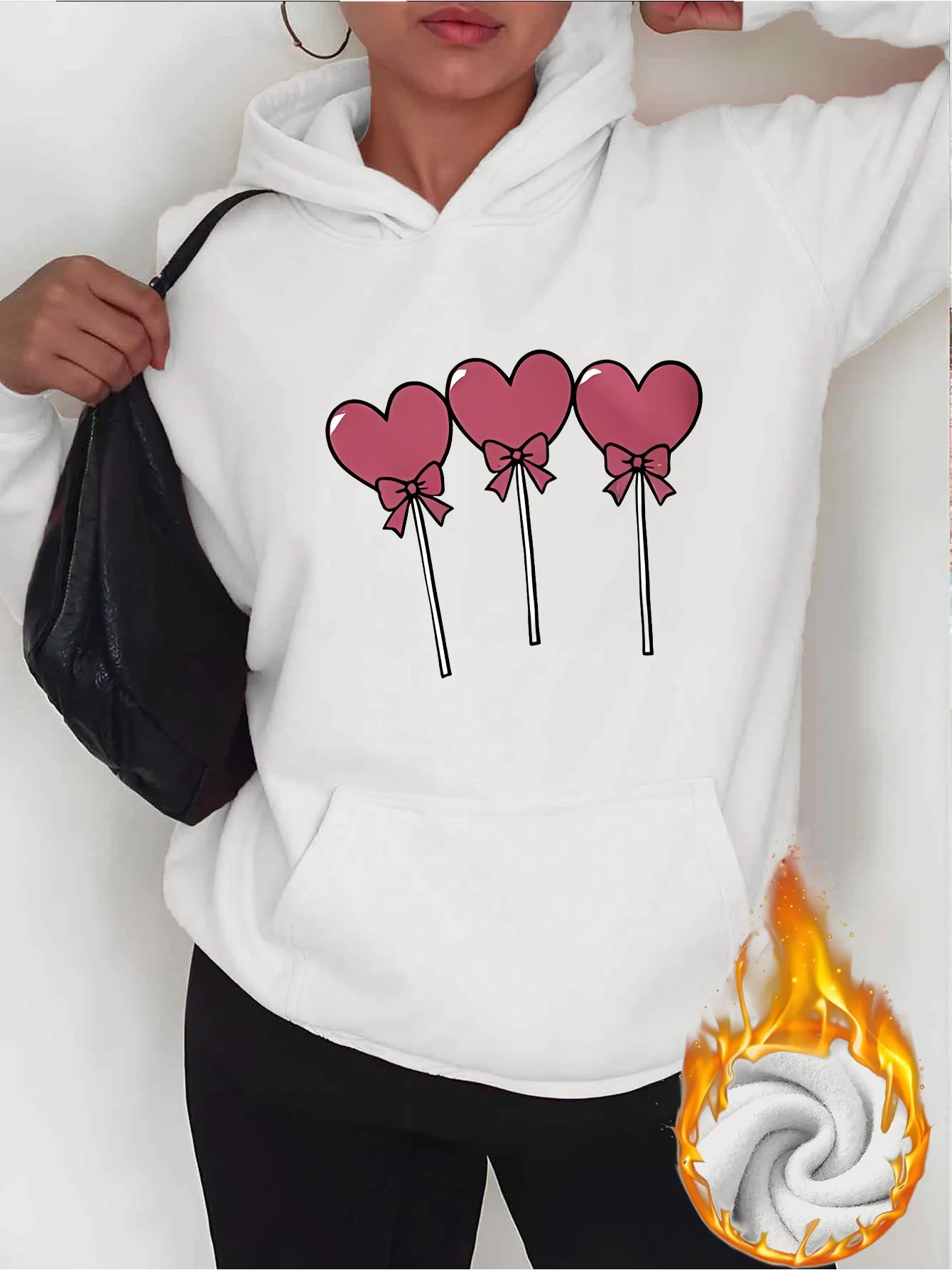 

2025 Autumn and Winter Women's Lollipop and Heart Print Hooded Sweatshirt Pullover Casual Comfortable Fashion Women's Clothing