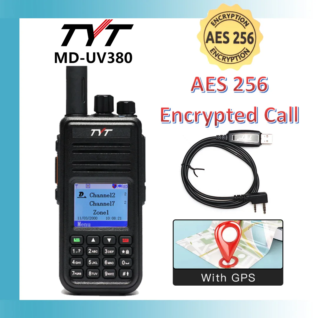 TYT NEW AES256 Encryption MD-UV380  Digital Walkie Talkie VHF UHF Dual Band Waterproof Radio GPS Ham Radio DMR Walkie Talkie