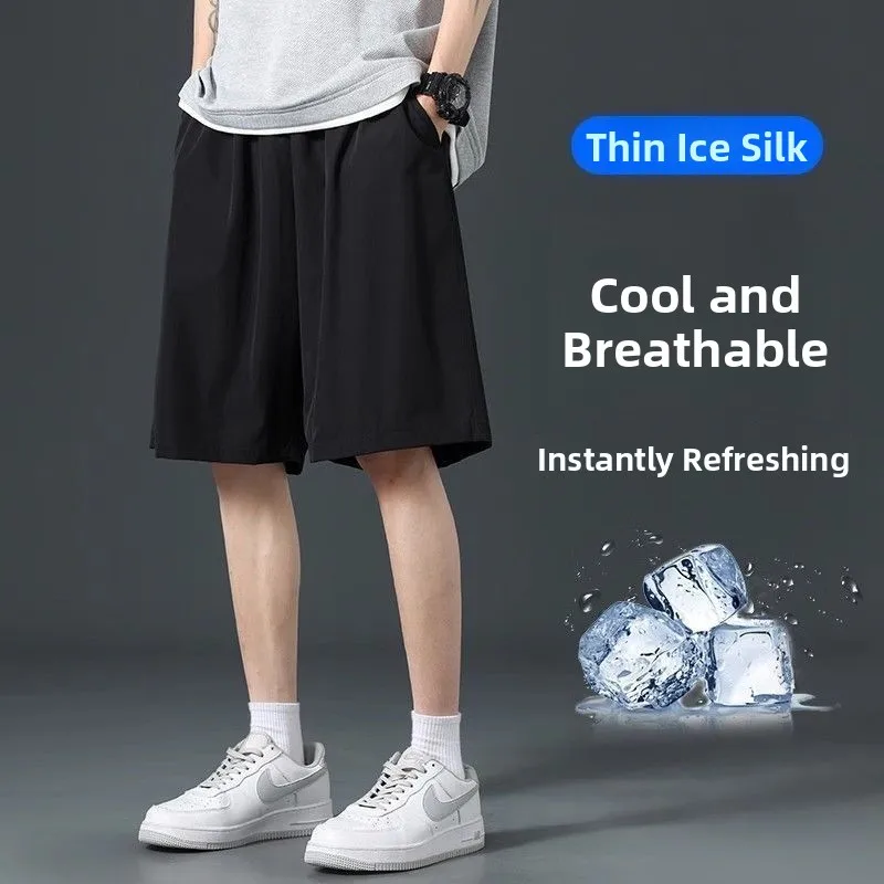 

Trendy Ice Silk Casual orts Thin Loose Men's Qui Dry Sports Breathable Five-Quarter Pants Youth Summer Leisure Trousers