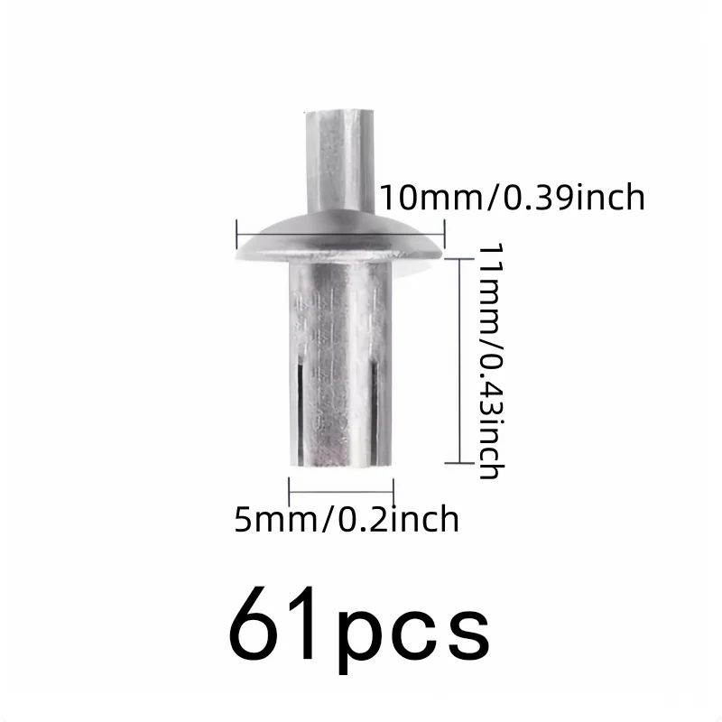 61 pcs 5*11mm Hammer Drive Rivets, Hammer Strike Installation for Sheet Metal Joining, Multipurpose, Versatile