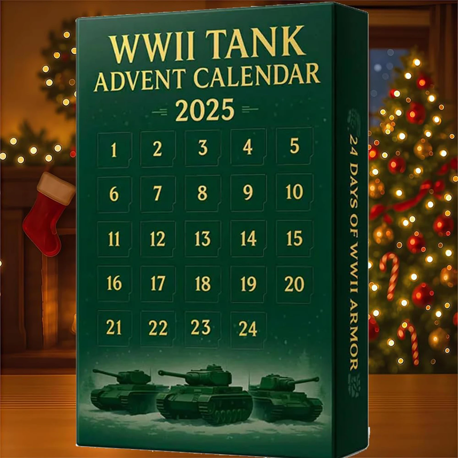 WWII Tank Advent Calendar 2025 with 24 WWII Tank Ornaments 24 Days Christmas Countdown Calendar Surprise Gifts for Collectors