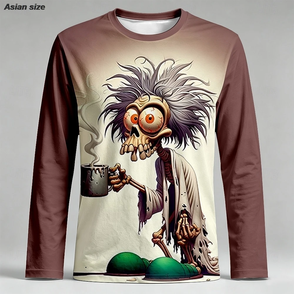 Halloween Men's Zombies 3D T Shirt Long Sleeve T shirt 3D Print O- Neck Shirt Fashion Exaggerated Street Fall Clothing Apparel
