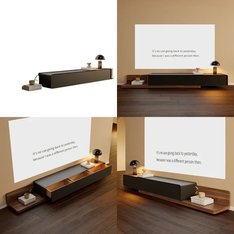 Modern Simple Telescopic TV Cabinet Nordic Living Room Coffee Table Combination Walnut Floor Storage Unit for Small