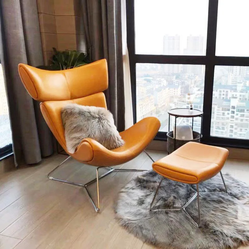 Luxury Imola Sofa Chair with Stool Italian Minimalist Living Room Leisure Sofa Chair Super Fiber Leather Simple Modern Sofa