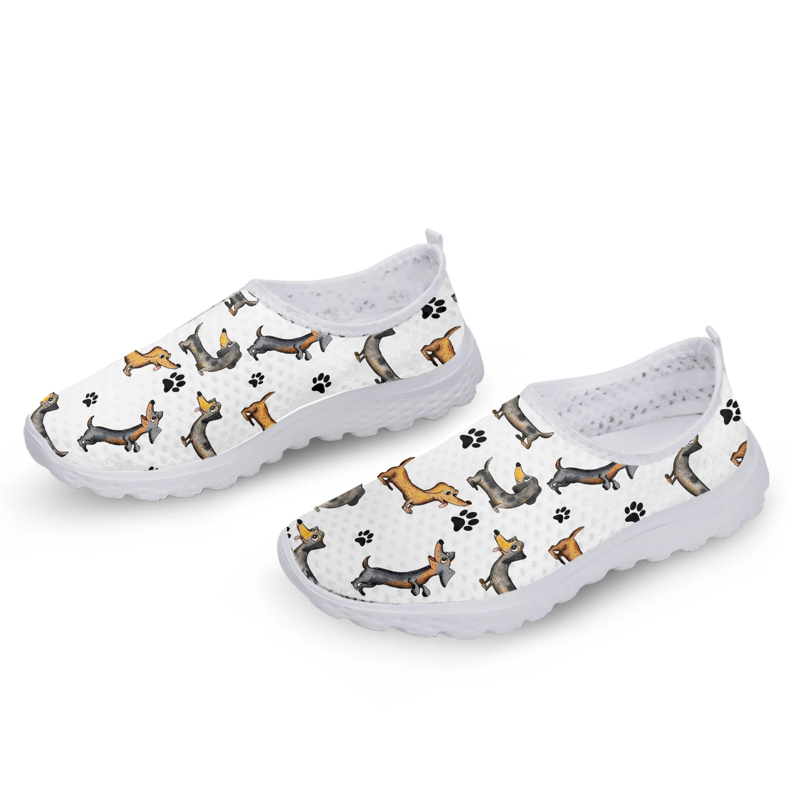 INSTANTARTS Cartoon Dachshund Dog Paw Print Cozy Home Shoes Dachshund Design Ladies Summer Comfortable Breathable Flat Shoes