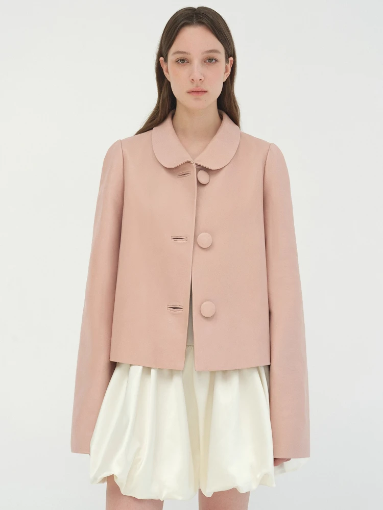 カジュアルクロップド本革ジャケット女性のための春秋ハイエンドシンプルなシングルブレスト固体ソフトリアルシープスキンコート