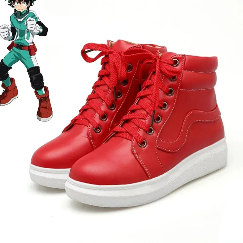 

New Anime My Hero Cosplay Shoes Guest House Sakura Midoriya Izuku Deku Pendek Pertempuran Boots Red PU Leater