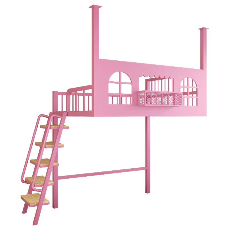 

Elevated small apartment single upper hanging loft wrought iron hammock wall-mounted ladder cabinet