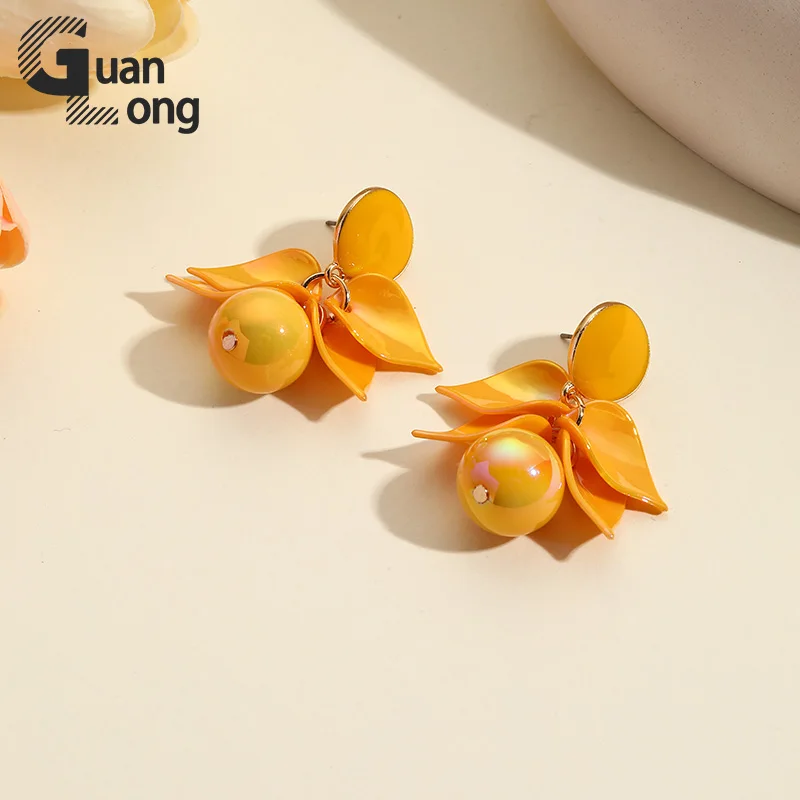 GuanLong New Trendy Big Cute Beads Leaf Dangle Earrings for Women Long Laser color Resin Drop Earring Girls Hanging Ear Jewelry