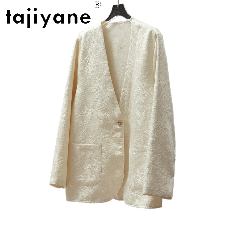 

TAJIYANE 62% Натуральные шелковые блейзеры из тутового шелкопряда для женщин, молочно-белая блузка с V-образным вырезом, весенне-летний шелковый кардиган, женская одежда 2026