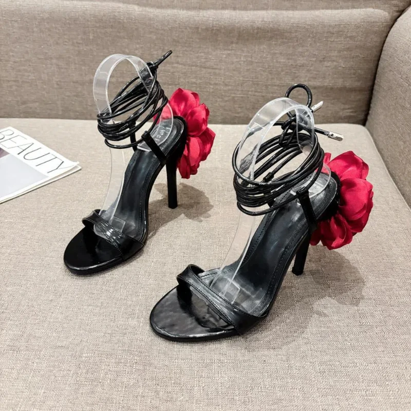 

New Summer Women's High Heel Sandals Stiletto Strap Flower Sandals Thin Strap High Heel Sandals