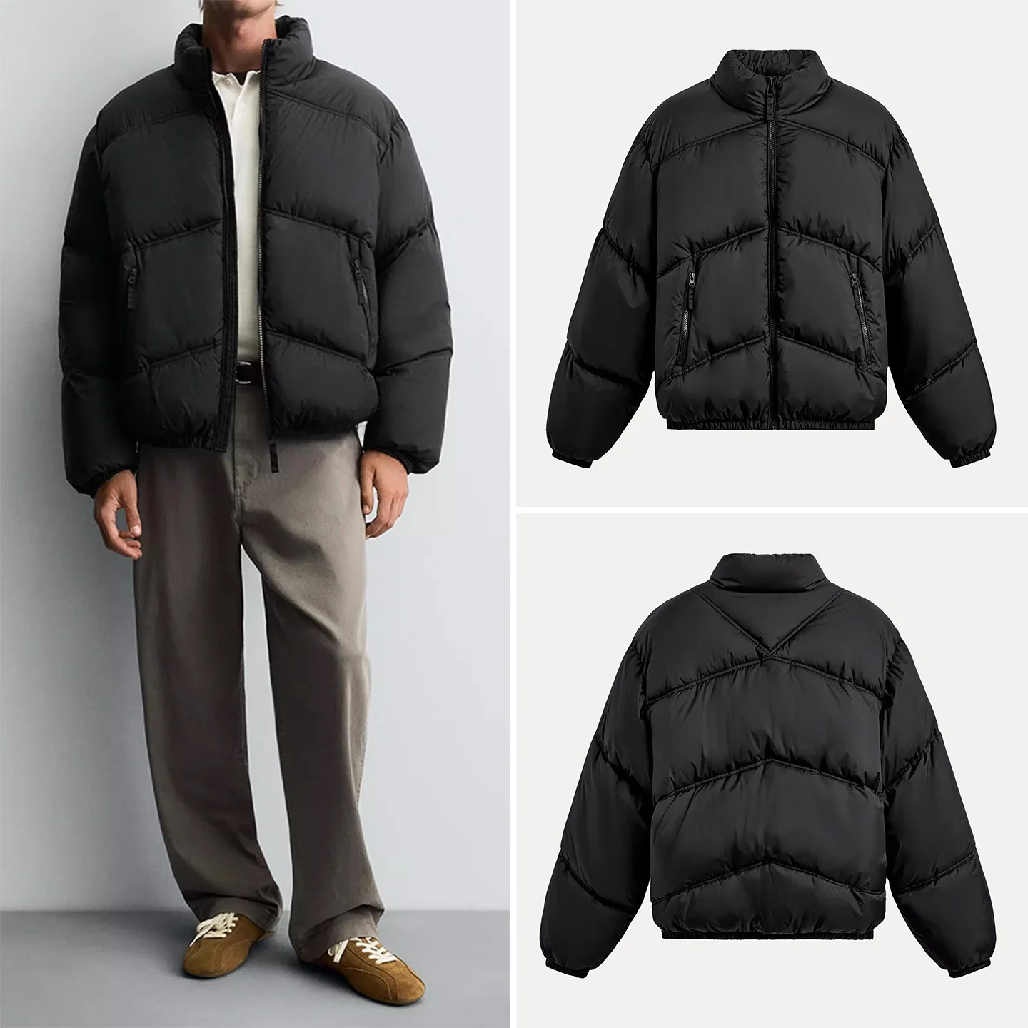 

2025 Autumn New Men's Faion Loose Tech Fabric Jaet Coat Youth Casual Long Sve Pure Color Stand Collar Cotton Jaet