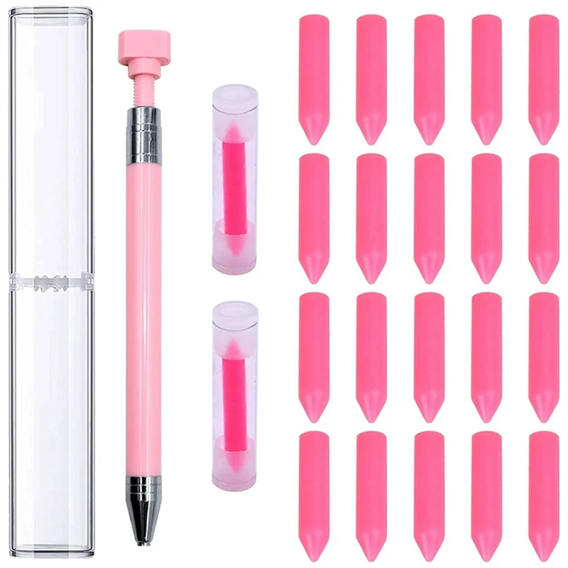 U-VBN-34 Pcs Diamond Painting Pens Kit, 2 Pcs Refillable Wax Pen with 32 Pcs Wax, Rotating Glue Point Drill Pen(Pink)