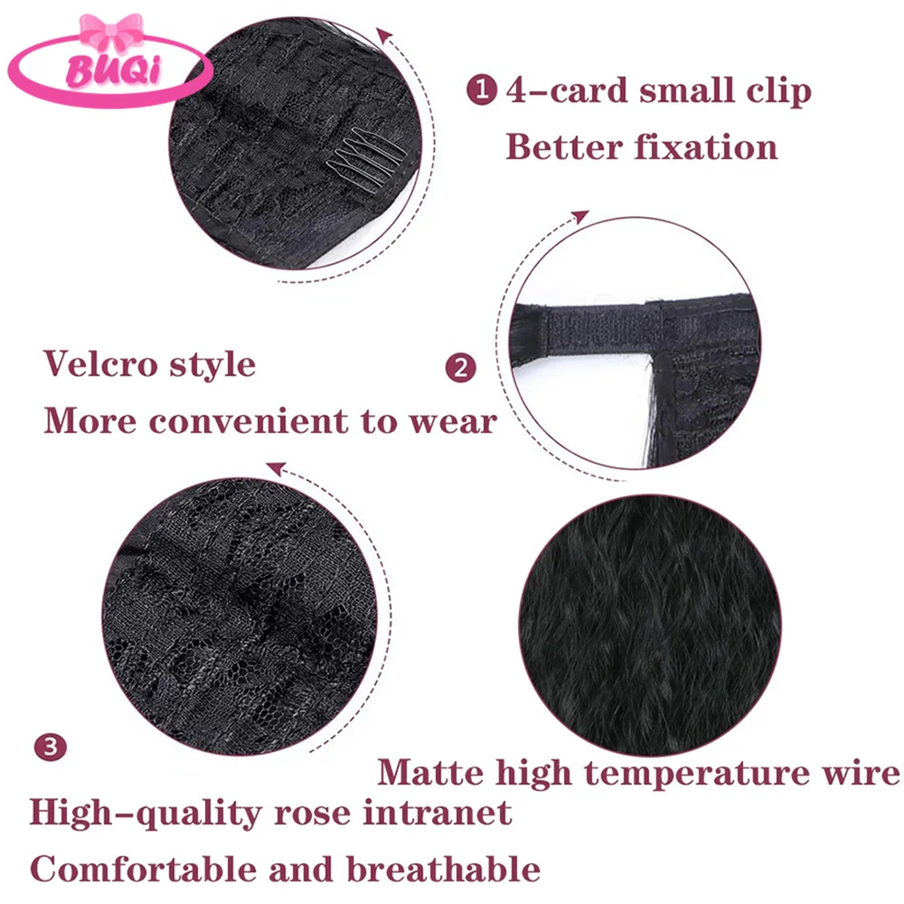 BUQI Water Wavy Ponytail Hairpiece Wrap Around Magic Paste Ponytail Hair Extensions Water Wave Synthetic Pony Tail For Women