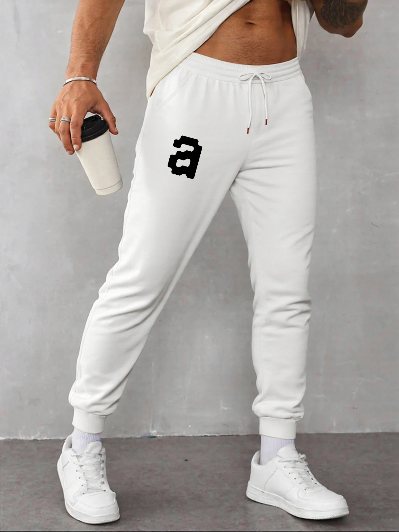 

Letter A Shaped Simple Print Man Sweatpants Casual Autumn Joggers Soft Pants Hip Hop Fleece Male Pant Trendy Street Trouser