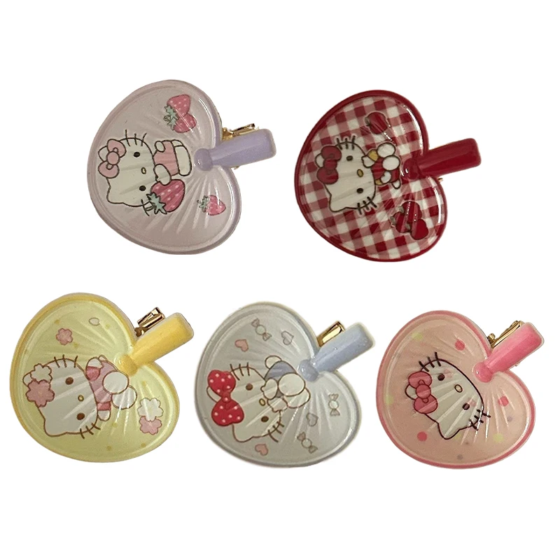 Pince à cheveux dessin animé Sanurgente Hello Kitty pour femmes et filles, épingle à cheveux latérale Kawaii, pince à bec de canard mignon, accessoires pour cheveux pour enfants, 2 pièces