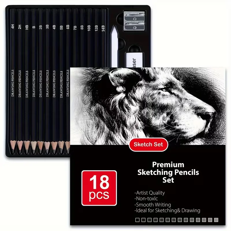 Brutfuner 18/29 Pro Professional Artist Sketching & Drawing Pencil Set with Charcoal, Erasers, Sharpener & Stumps