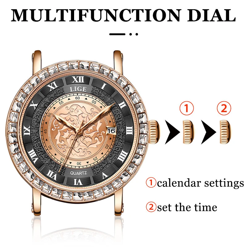 LIGE Diamond Men Watches Women Watch Ladies Wrist Watch Luxury Rhinestone Unisex Bracelet Watches Female Clock Relogios Feminino