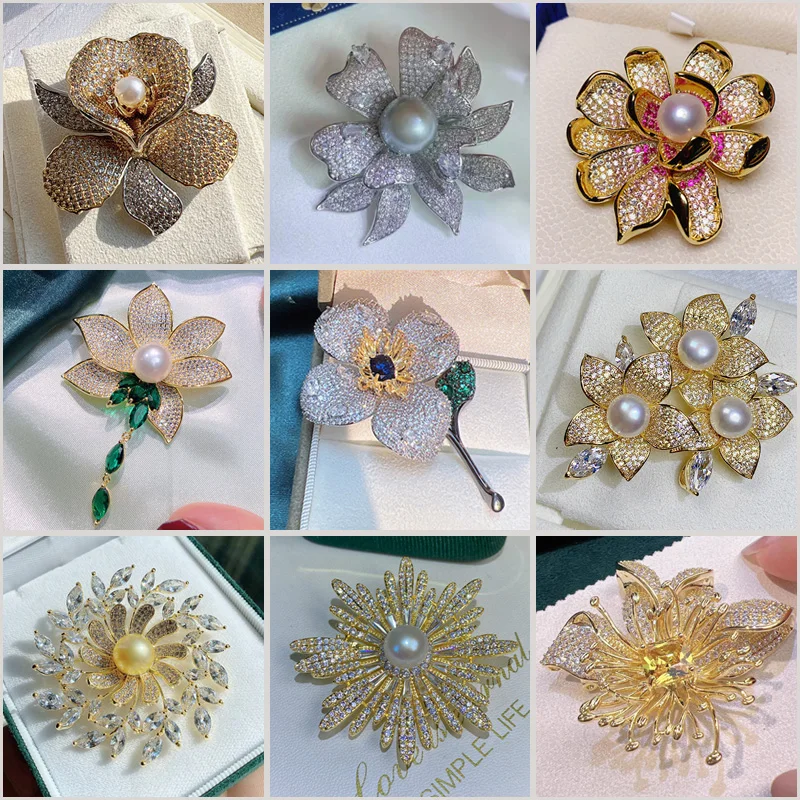 

New Luxury Micro-inlaid Zircon Flowers Brooches Pins for Women Clothing Accessories Wedding Corsage Jewelry Holiday Gift Broches