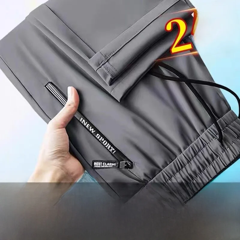 

Мужские спортивные брюки из ледяного шелка, летние солнцезащитные брюки, свободные брюки больших размеров с кондиционером, длинные брюки, повседневные молодежные брюки