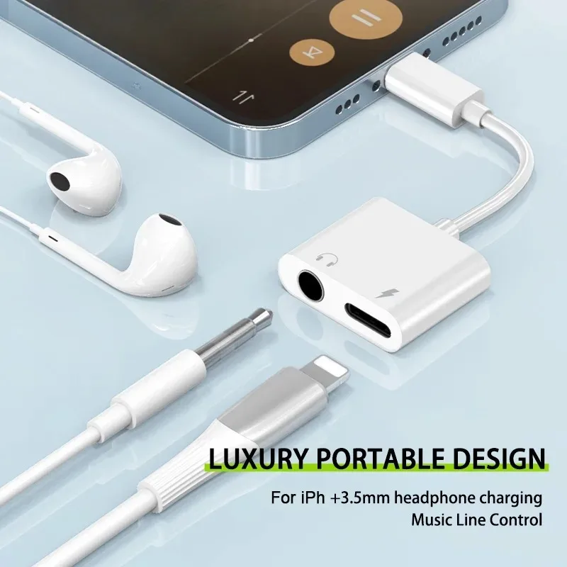 8-pinowy do 3,5 mm gniazdo słuchawkowe ładowarka rozdzielacz konwerter audio OTG adapter do iPhone 15 14 13 12 11 Pro Aux Jack słuchawki