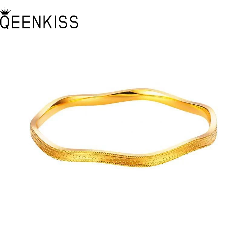 QEENKISS, pulseras y brazaletes dorados con diseño de ondas brillantes, para mujer, ideales para bodas, fiestas, cumpleaños, Navidad, para la novia, la madre, las amigas y como regalo para mujeres. BT5434.