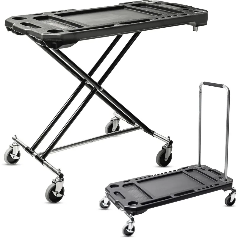 

Adjustable Work Table with Tool Holders and Convertible Dolly Function, Multi-Use, Home, Garage, Worksite - 642928ECE, Black