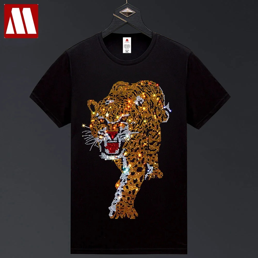 2024 Streetwear Mens Autumn Brilliant Tiger Diamond T Shirt For Men Elastic Cotton Short Sleeve Tees Man Designer T-shirts